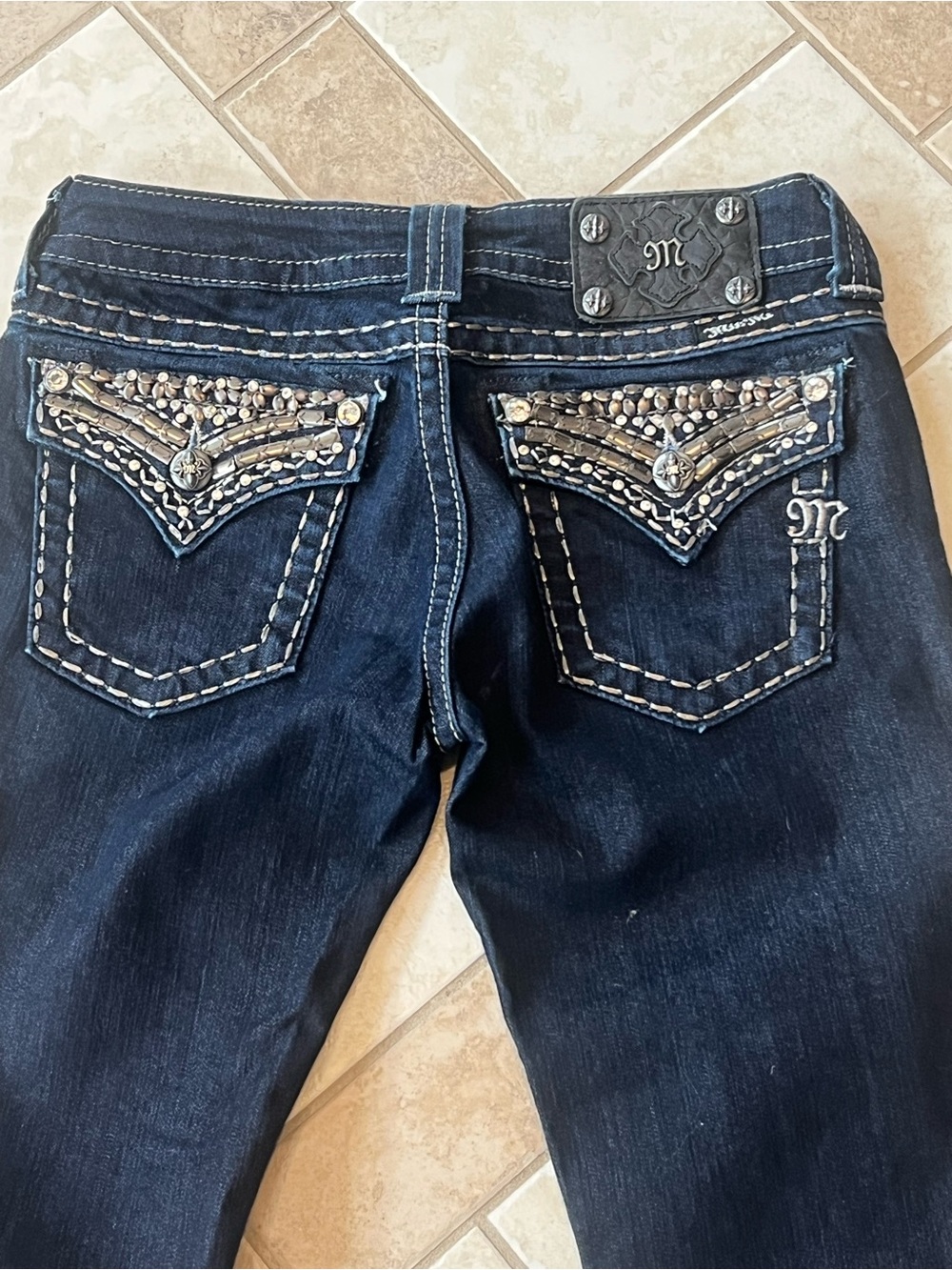 Miss Me Dark Blue Embellished Straight Leg Jeans